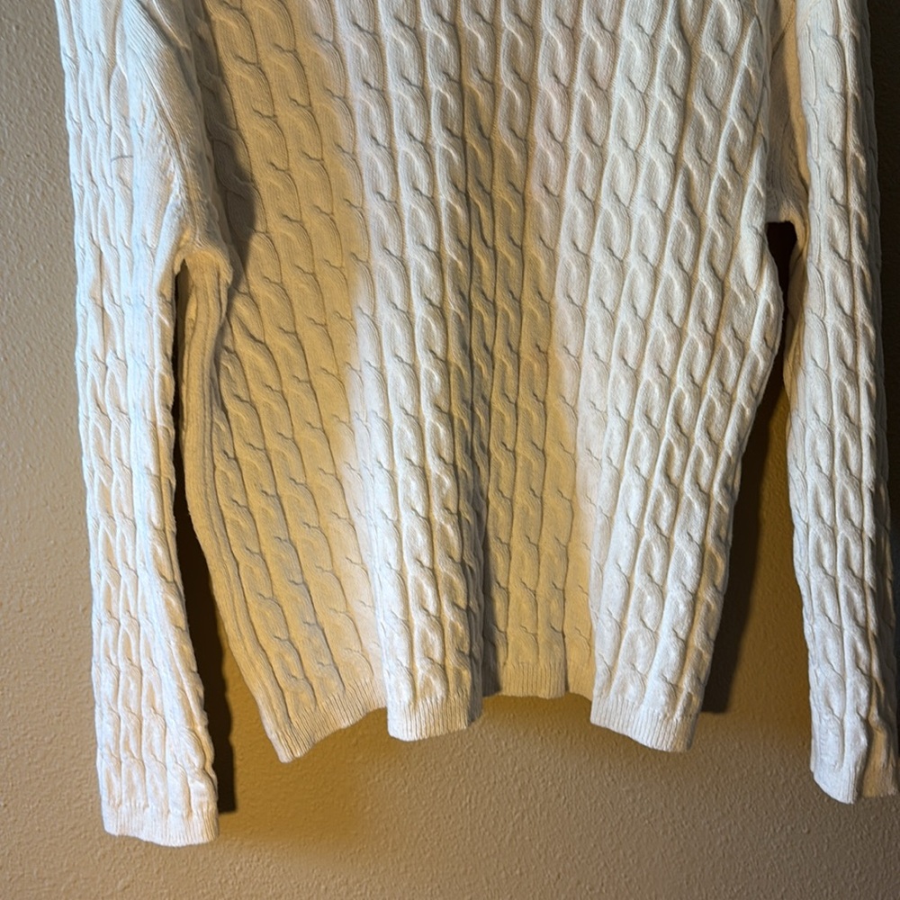 Nordstrom Cable Knit Crew Neck Sweater XL Off-White Merino Wool Blend Long Slv - Picture 7 of 8